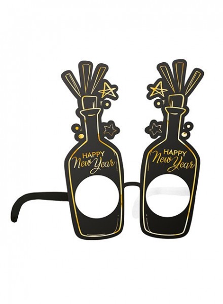 Occhiali bottiglia Happy New Year oro metal (6pz)