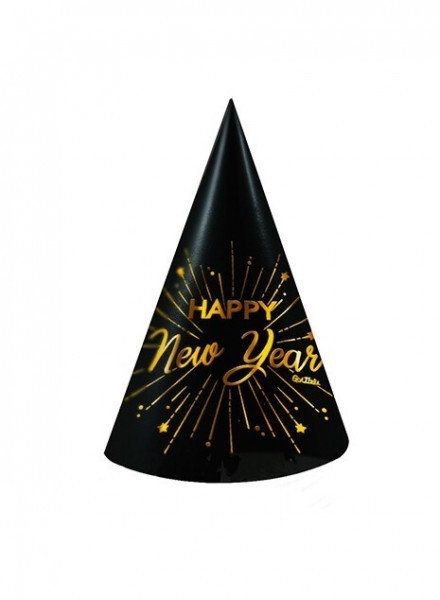 Cappellini nero e oro Happy New Year (6pz)