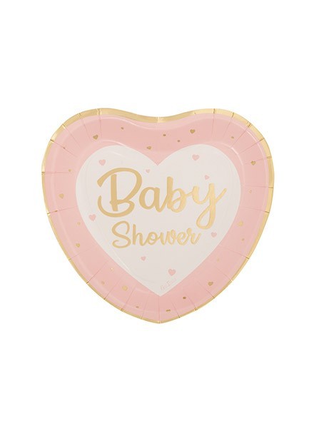 Piatto cuore Baby Shower rosa (8pz)