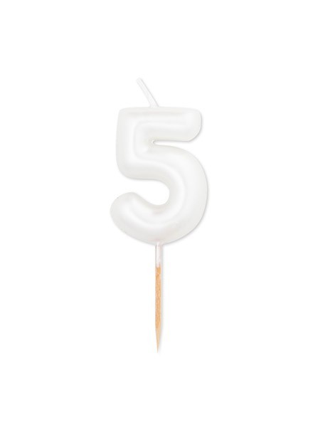 Candela cinque bianco perla metal (1pz)