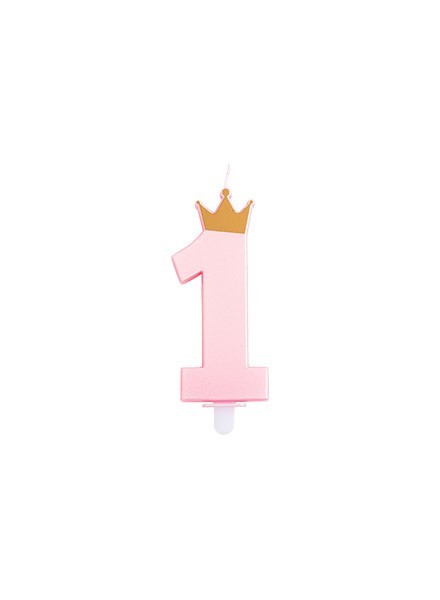 Candela rosa perlato con corona oro (1pz)