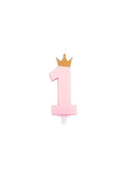 Candela rosa perlato con corona oro (1pz)