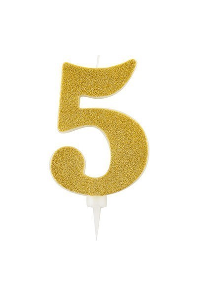 Candela cinque gigante glitter oro (1pz)