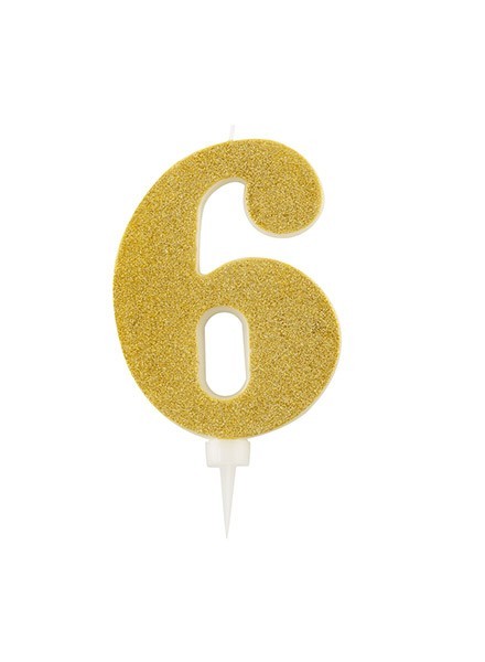 Candela sei gigante glitter oro (1pz)