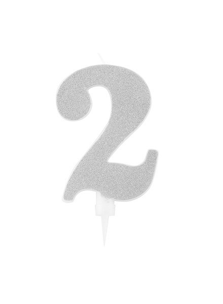 Candela due gigante glitter argento (1pz)