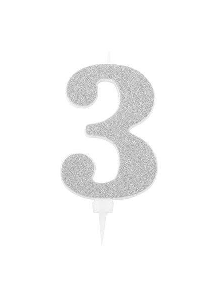 Candela tre gigante glitter argento (1pz)