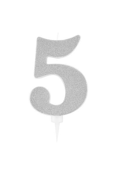 Candela cinque gigante glitter argento (1pz)