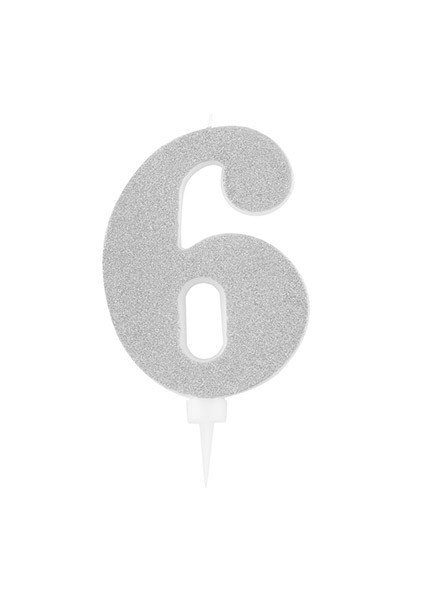 Candela sei gigante glitter argento (1pz)