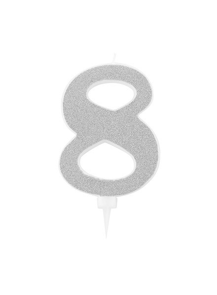 Candela otto gigante glitter argento (1pz)