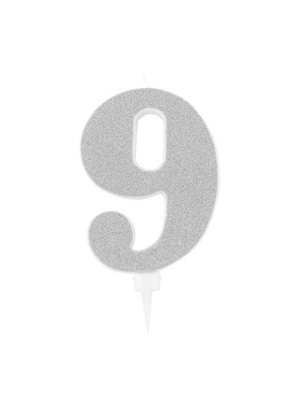 Candela nove gigante glitter argento (1pz)