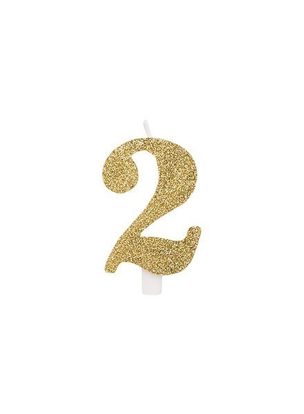 Candela due glitter oro (1pz)