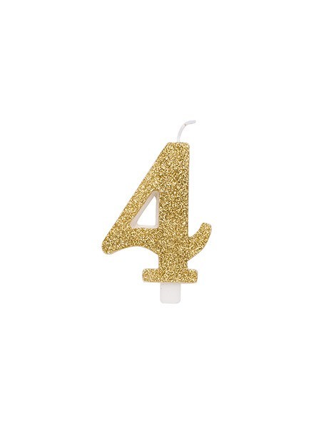Candela quattro glitter oro (1pz)
