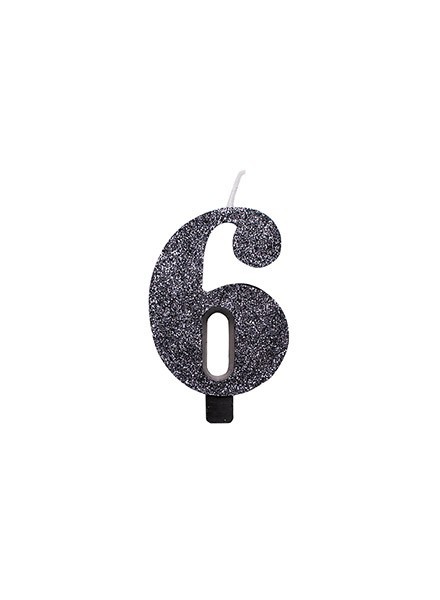 Candela sei glitter nero (1pz)