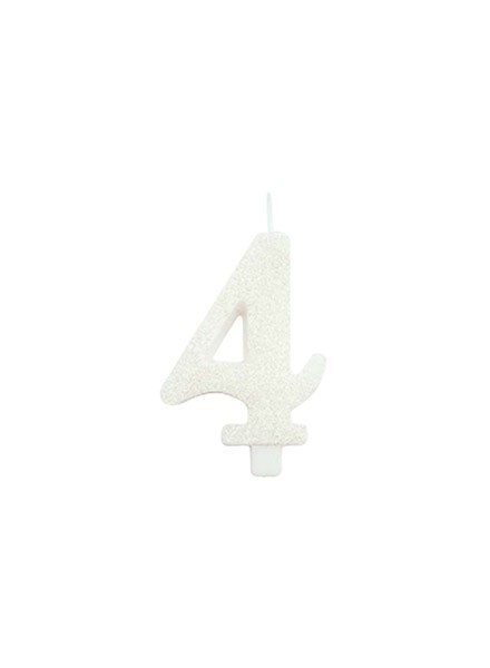 Candela quattro glitter bianco (1pz)